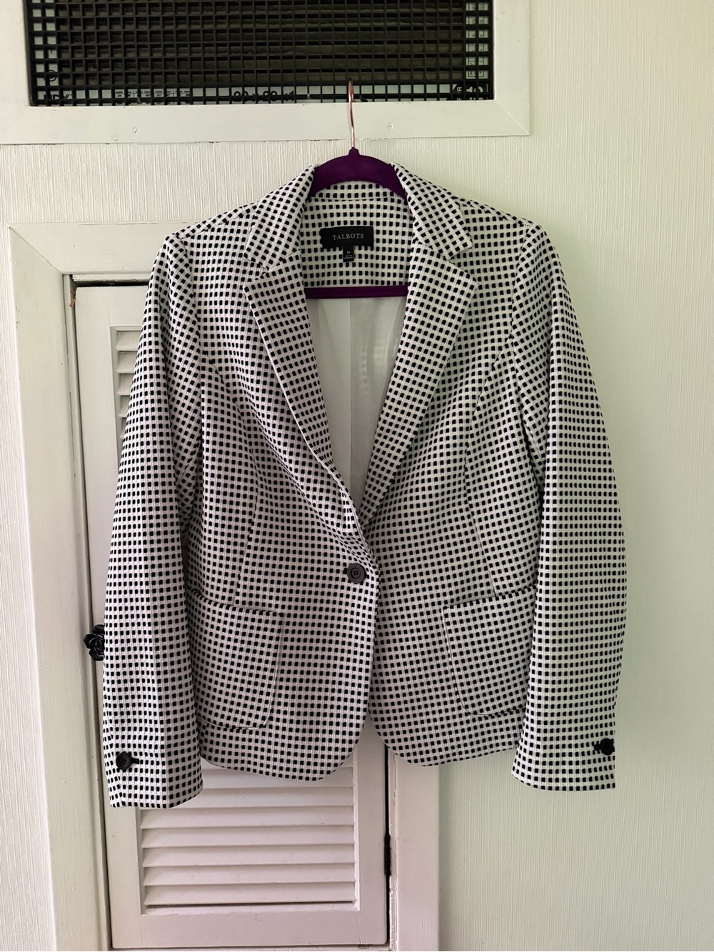 Talbots Women’s Black & White Checked Single Button Closure Blazer Sz M